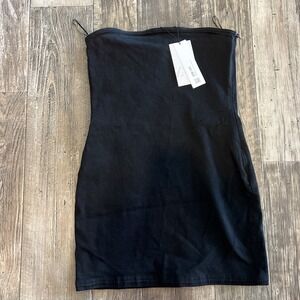 ZARA Bandeau Mini Tube Dress Black Stretch Denim Strapless Bodycon Size Medium